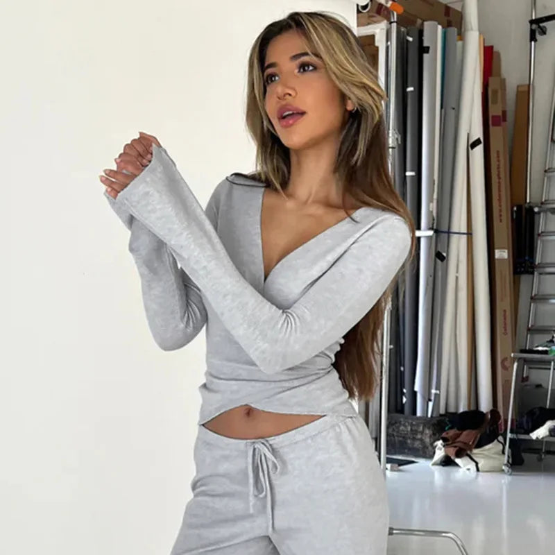 Women's pajamas - drawstring pants and wrap top
