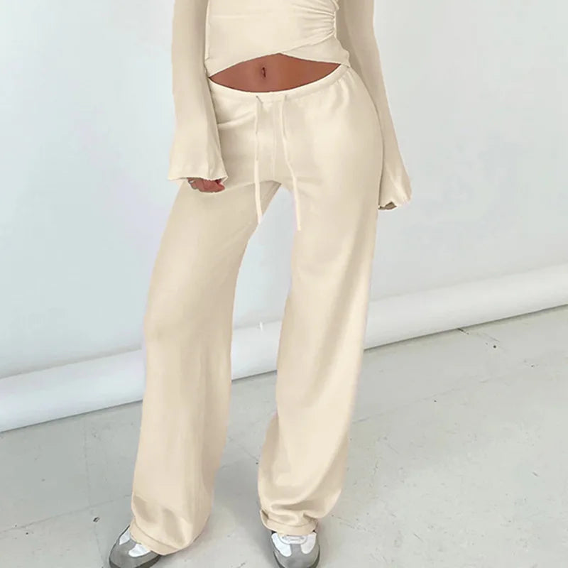 Women's pajamas - drawstring pants and wrap top