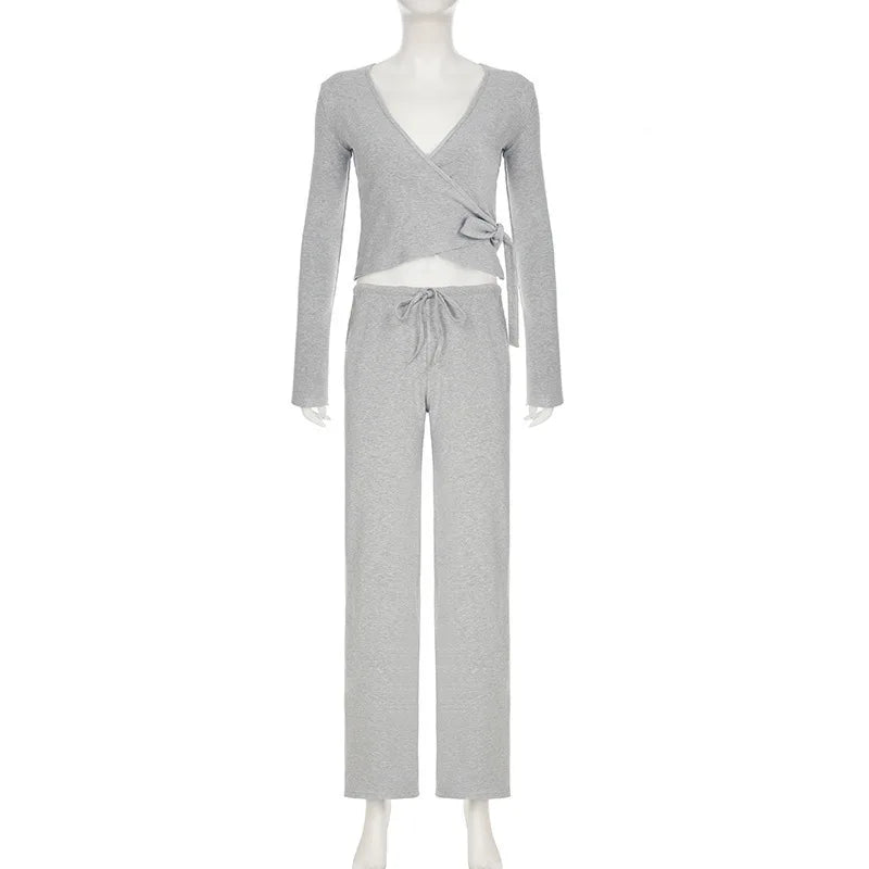 Women's pajamas - drawstring pants and wrap top