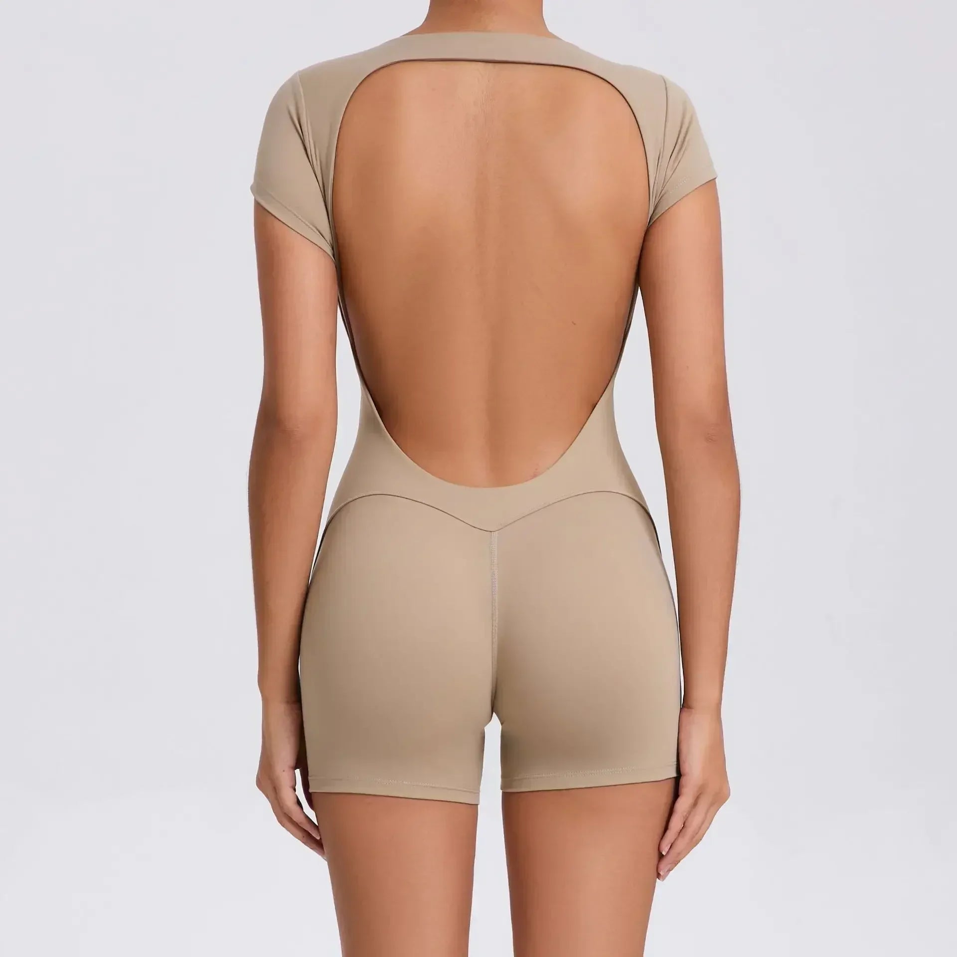 Seamless Yoga Jumpsuit – Butt-Enhancing, Short-Sleeved One-Piece Workout Jumpsuit for Women (Shorts)