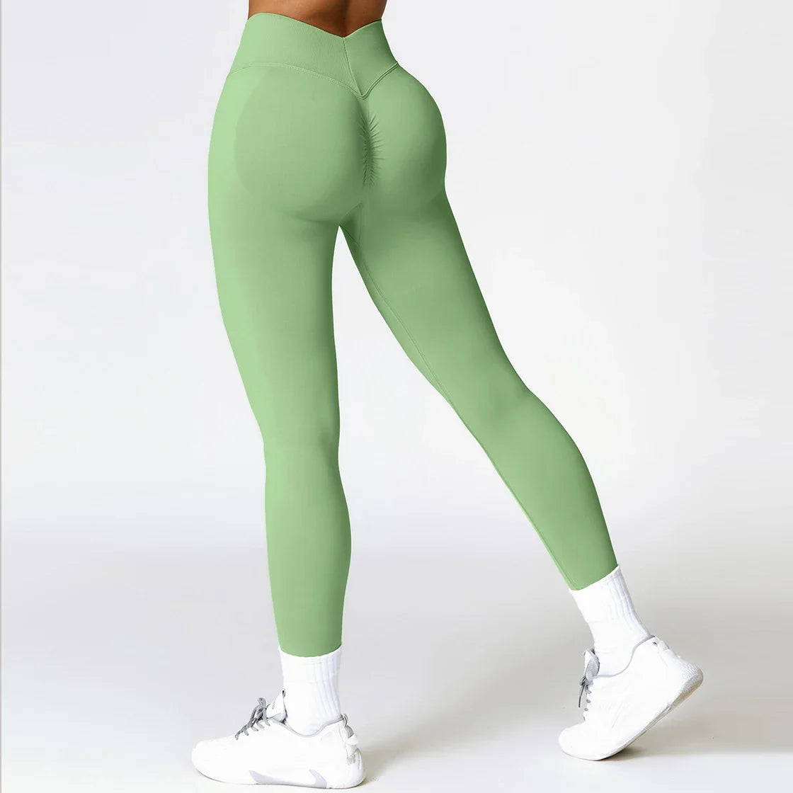 Women's sports leggings with a V-shaped back seam