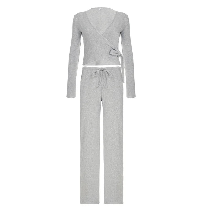 Women's pajamas - drawstring pants and wrap top