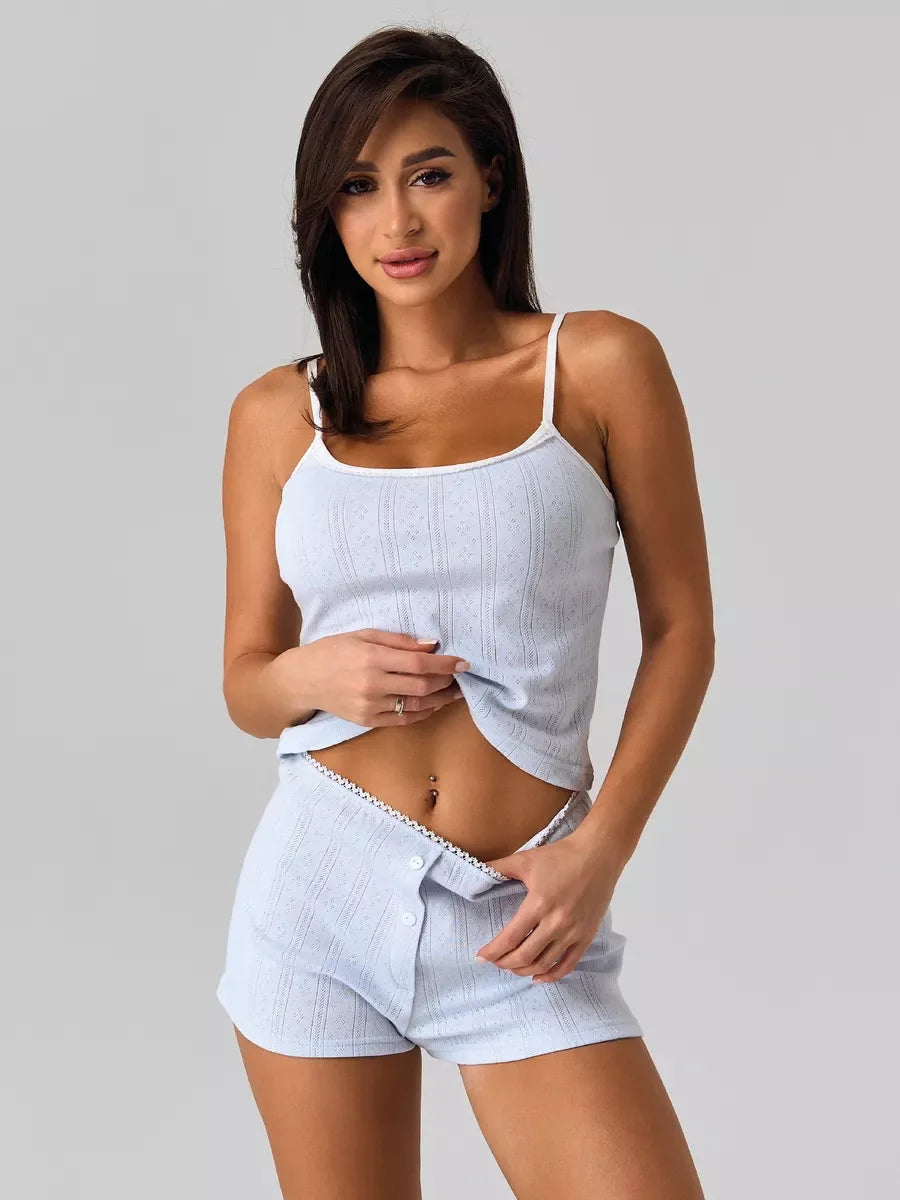 Women's two-piece jacquard cotton pajama set