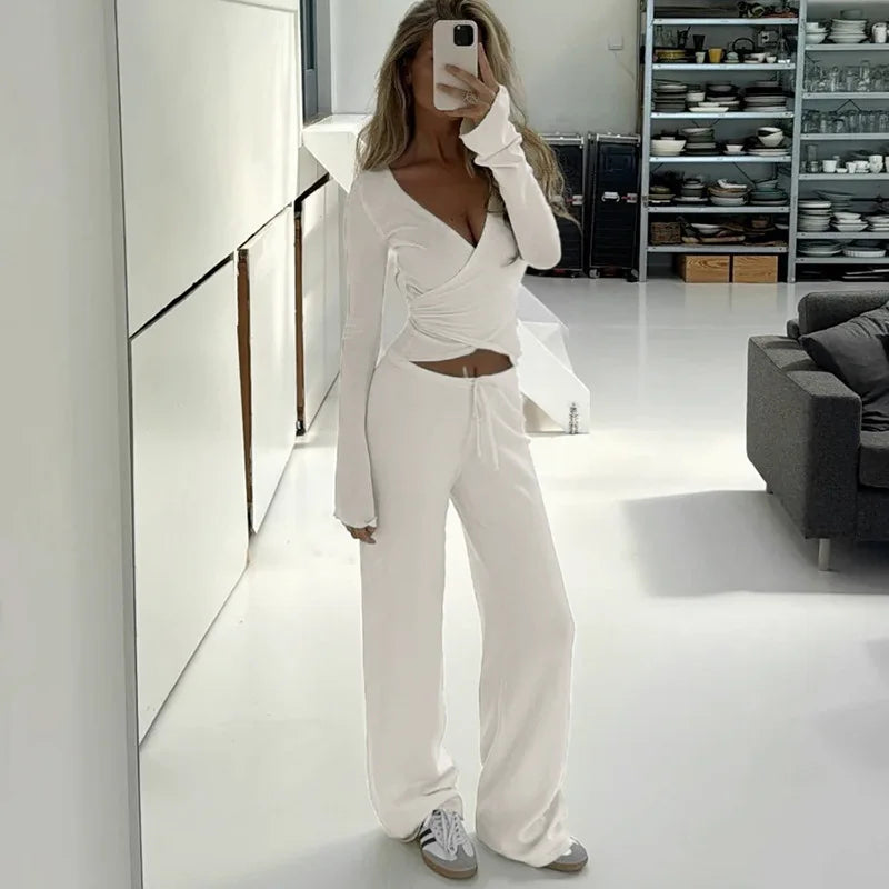 Women's pajamas - drawstring pants and wrap top