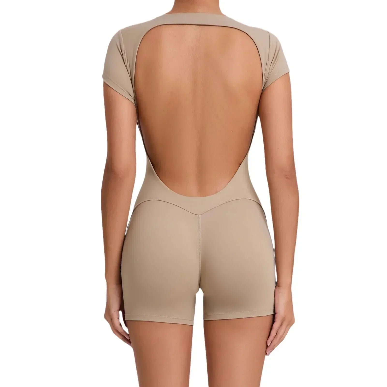 Seamless Yoga Jumpsuit – Butt-Enhancing, Short-Sleeved One-Piece Workout Jumpsuit for Women (Shorts)