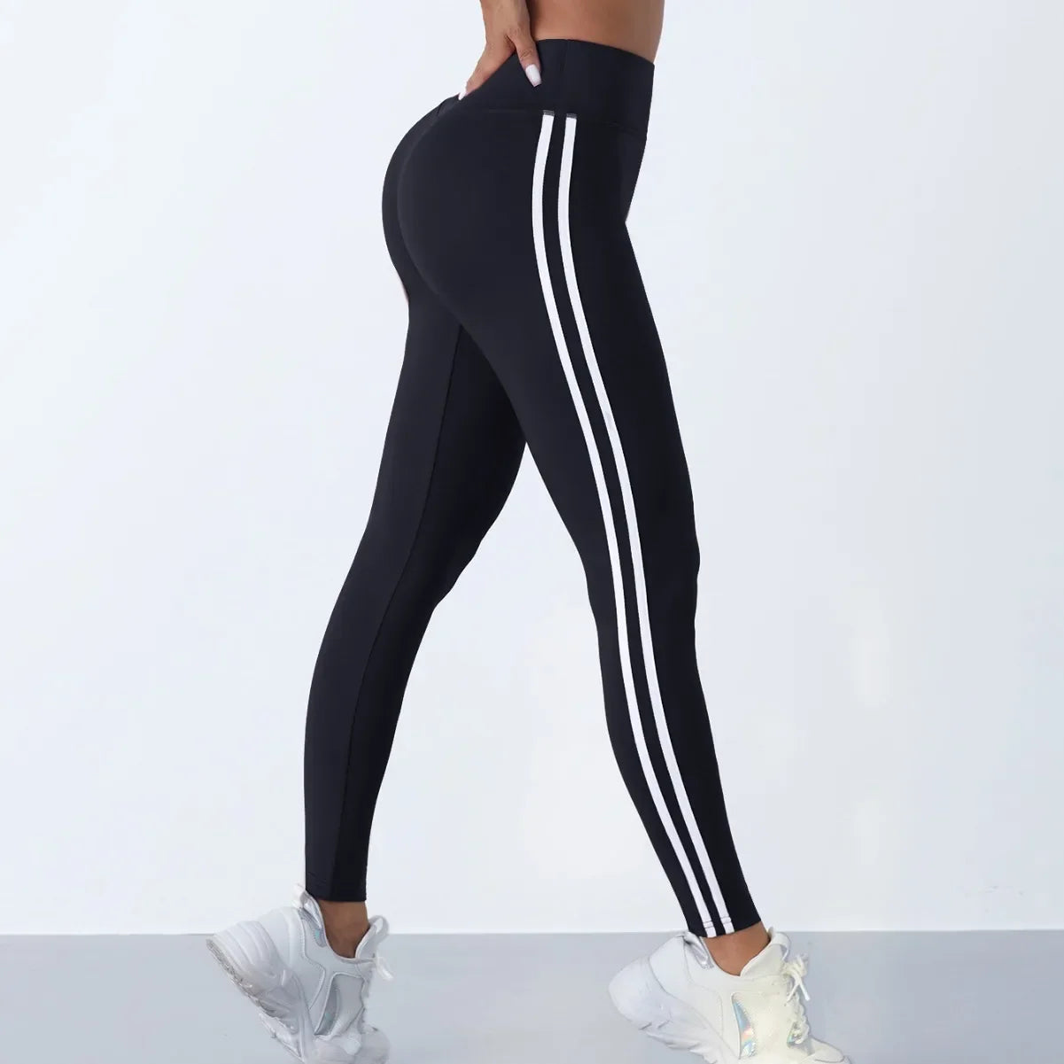 Women's striped high-waisted leggings