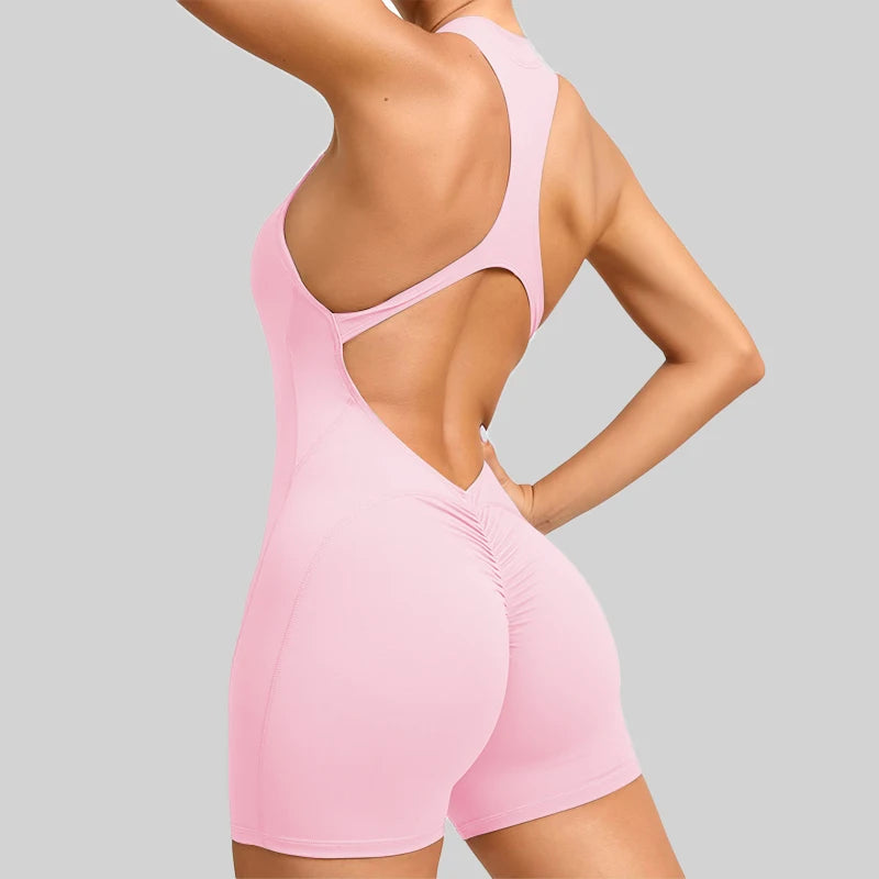 Naisten lyhyt hihaton urheilujumpsuit