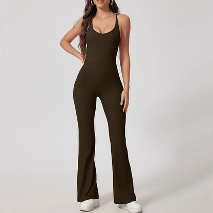 Naisten Jumpsuit, leveälahkeinen urheilu- /joogaasuste