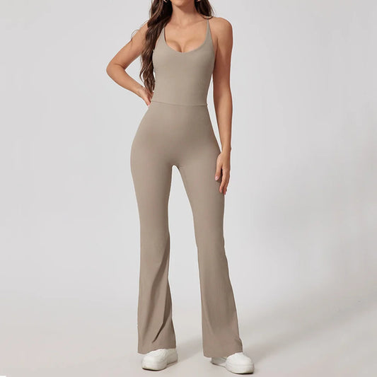 Naisten Jumpsuit, leveälahkeinen urheilu- /joogaasuste