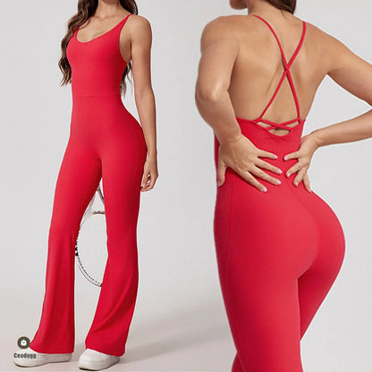 Naisten Jumpsuit, leveälahkeinen urheilu- /joogaasuste