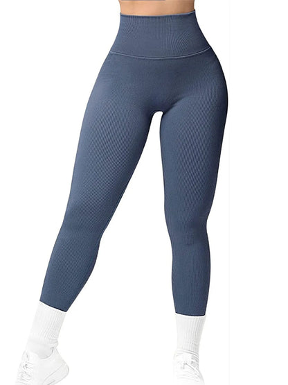 Naisten ribatut korkeavyötäröiset push up -treenileggingsit