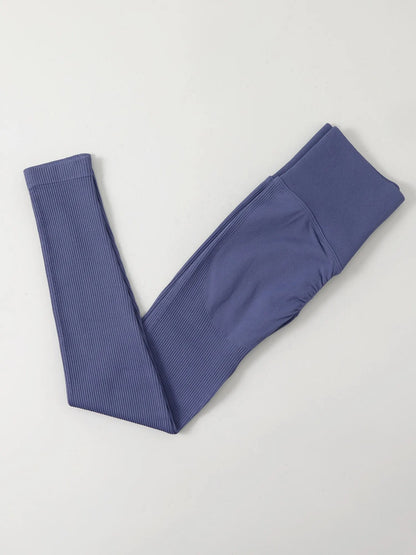Naisten ribatut korkeavyötäröiset push up -treenileggingsit