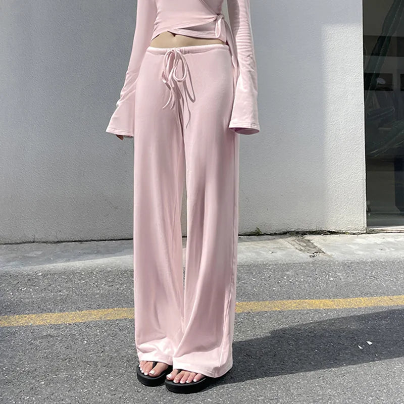 Women's pajamas - drawstring pants and wrap top