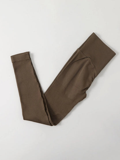 Naisten ribatut korkeavyötäröiset push up -treenileggingsit