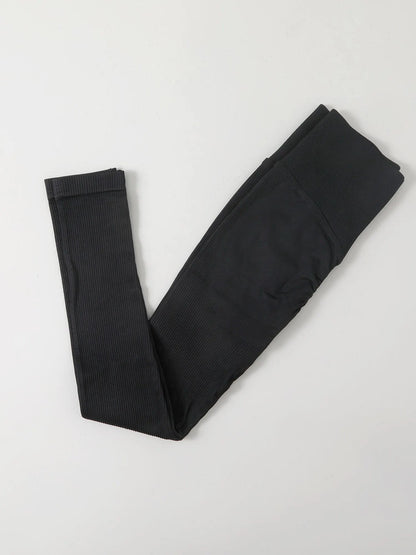 Naisten ribatut korkeavyötäröiset push up -treenileggingsit