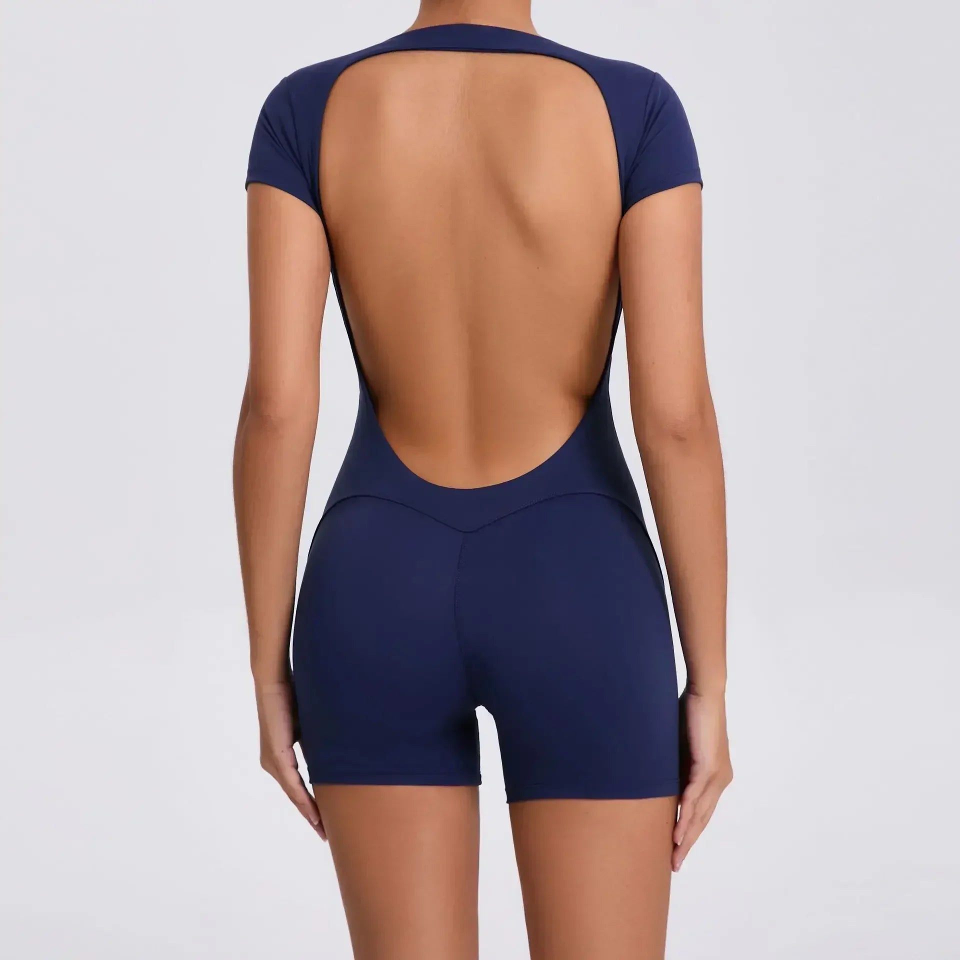 Seamless Yoga Jumpsuit – Butt-Enhancing, Short-Sleeved One-Piece Workout Jumpsuit for Women (Shorts)