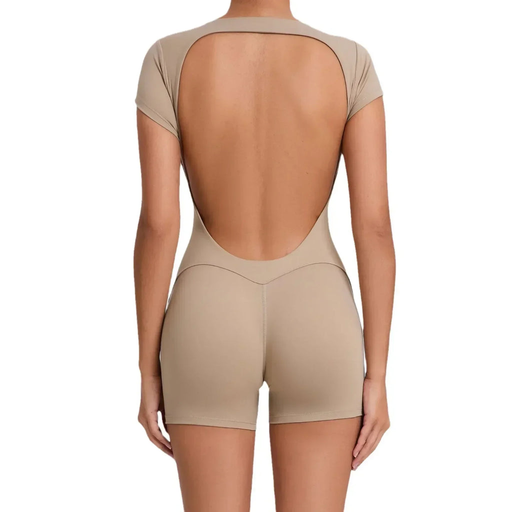 Seamless Yoga Jumpsuit – Butt-Enhancing, Short-Sleeved One-Piece Workout Jumpsuit for Women (Shorts)